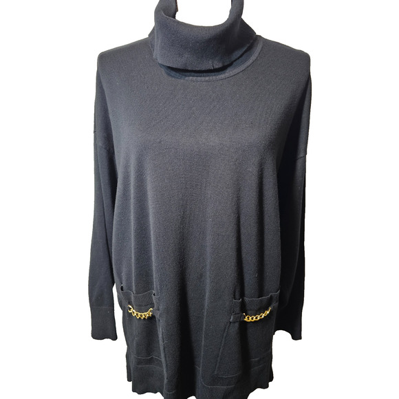 JM Collection Stretch Turtleneck Sweater Long Sleeve Gold Chain Trim Size Medium - Picture 1 of 6